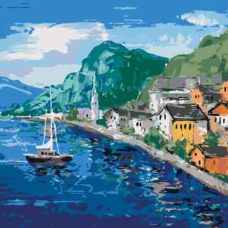 Malování podle čísel - POBŘEŽÍ U HALLSTATT V RAKOUSKU Rozměr: 40x50 cm, Rámování: bez rámu a bez vypnutí plátna
