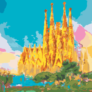 Malování podle čísel - DUHOVÁ SAGRADA FAMILIA Rozměr: 80x100 cm, Rámování: vypnuté plátno na rám
