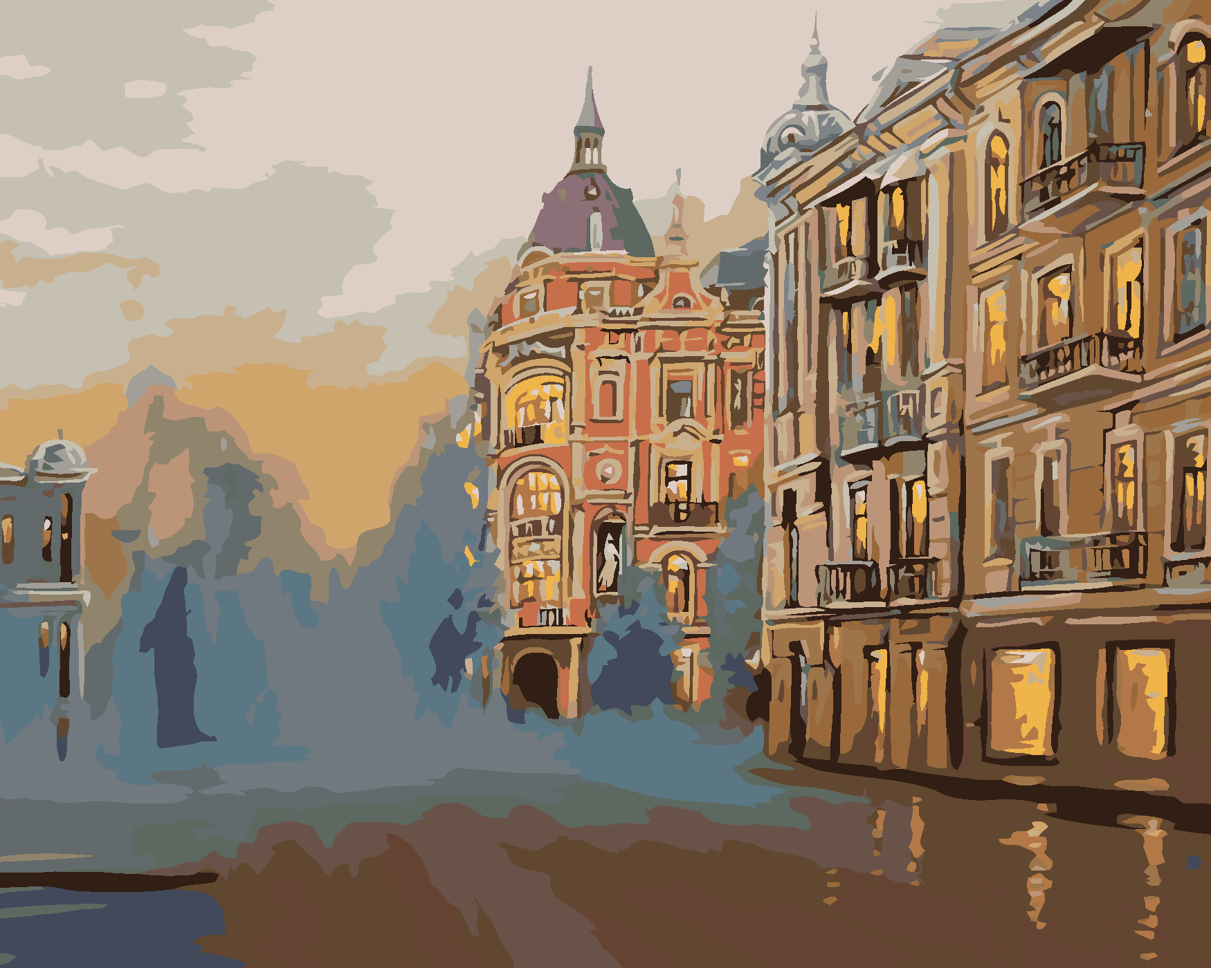Malování podle čísel - HISTORICKÁ ČÁST MĚSTA Rozměr: 40x50 cm, Rámování: bez rámu a bez vypnutí plátna