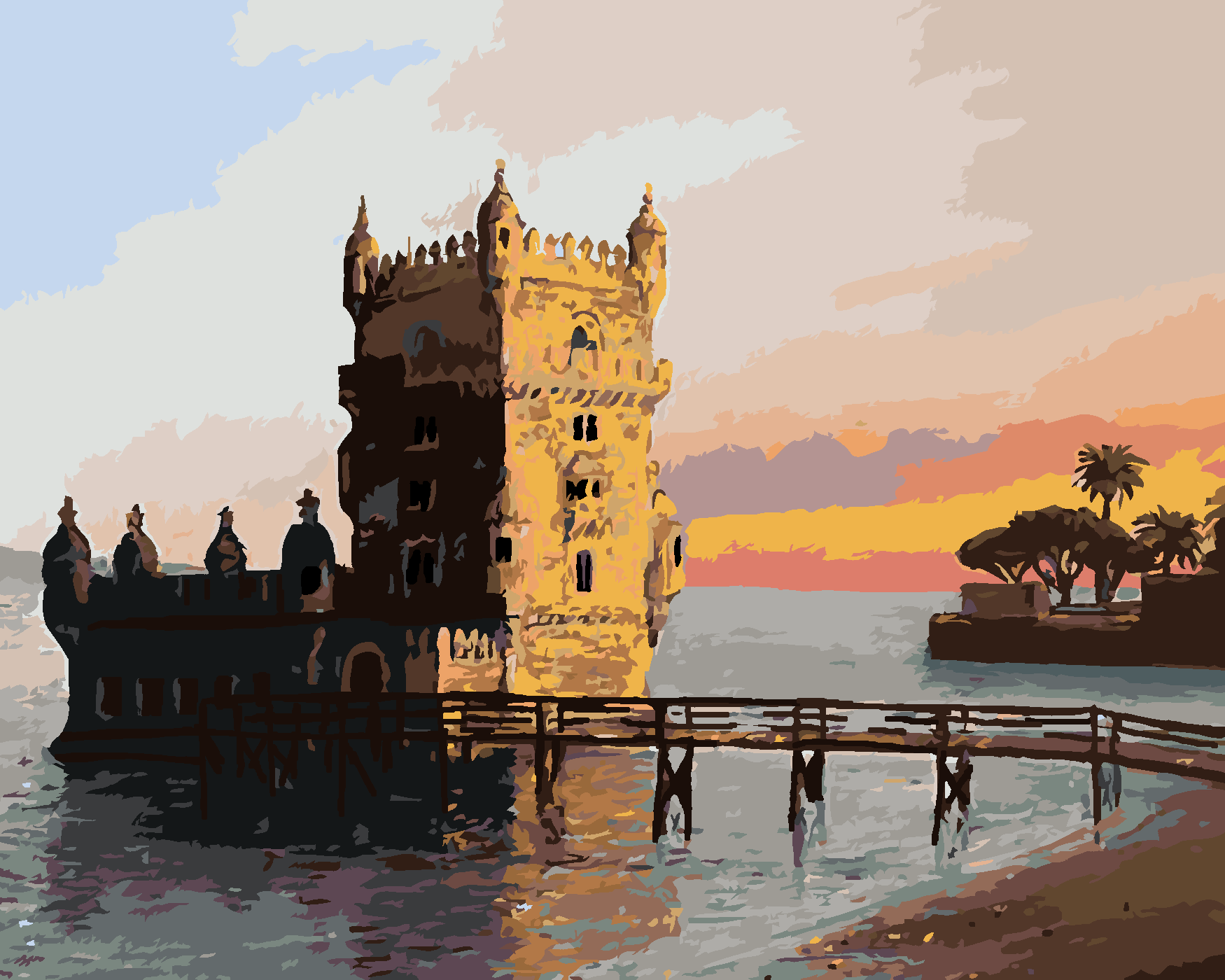 Malování podle čísel - VĚŽ V LISABONU Rozměr: 40x50 cm, Rámování: bez rámu a bez vypnutí plátna
