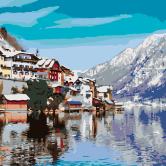 Malování podle čísel - HALLSTATT U JEZERA V ALPÁCH Rozměr: 40x50 cm, Rámování: vypnuté plátno na rám