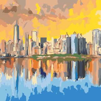 Malování podle čísel - NEW YORK V ODRAZE VODY Rozměr: 80x100 cm, Rámování: vypnuté plátno na rám