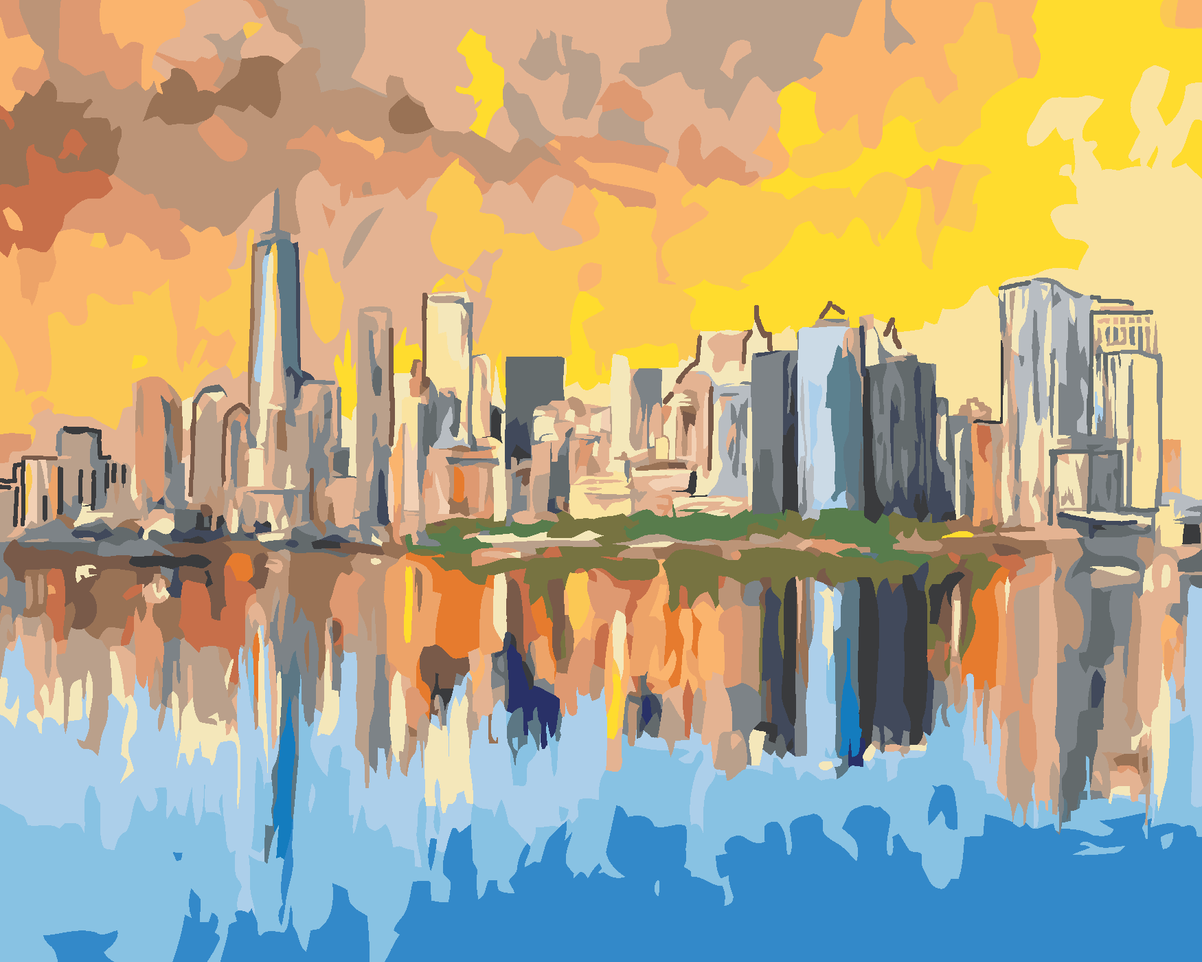 Malování podle čísel - NEW YORK V ODRAZE VODY Rozměr: 80x100 cm, Rámování: vypnuté plátno na rám