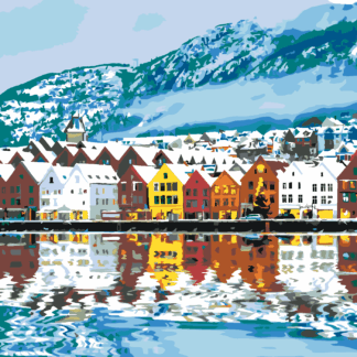 Malování podle čísel - MĚSTEČKO BERGEN V NORSKU Rozměr: 80x100 cm, Rámování: bez rámu a bez vypnutí plátna