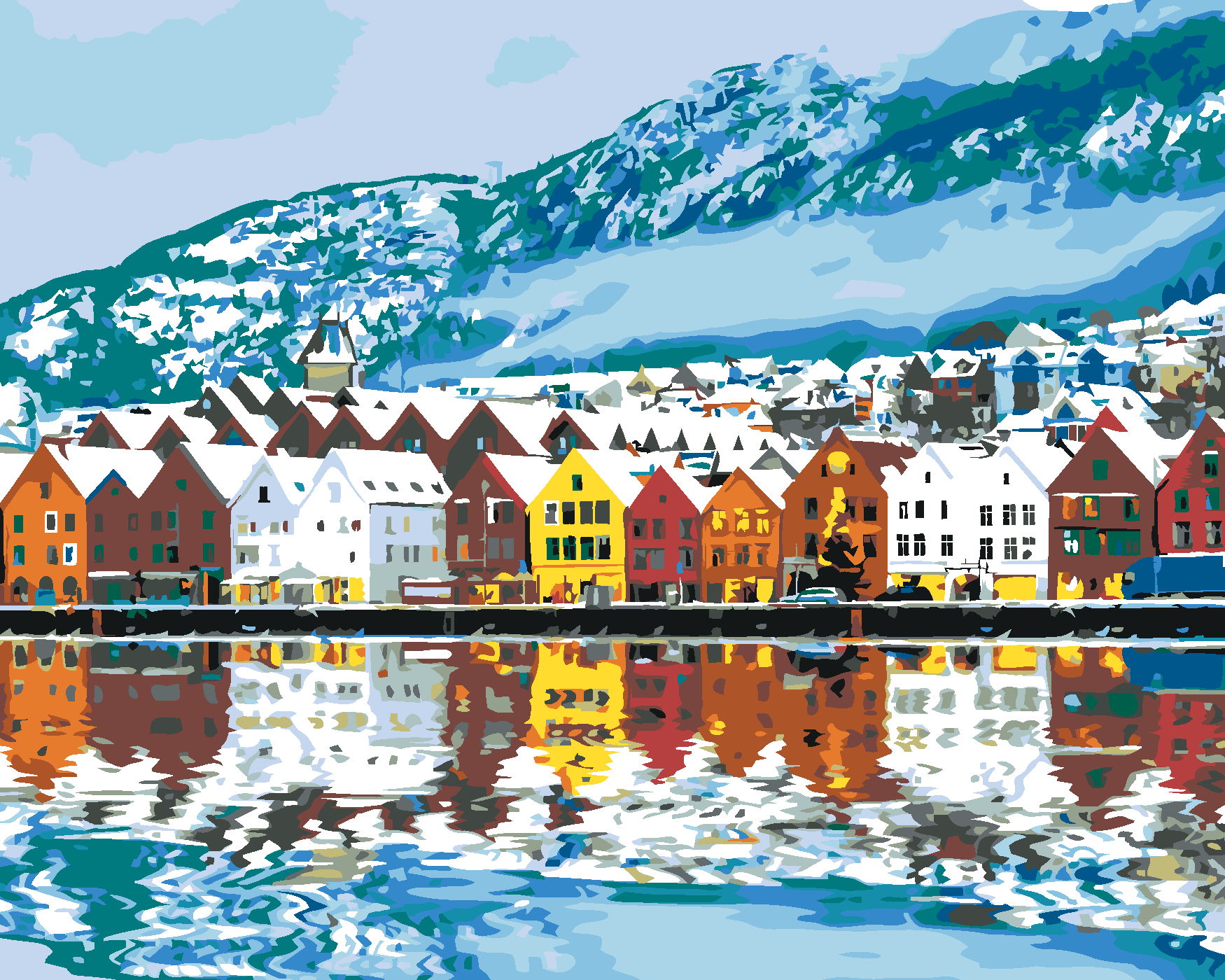 Malování podle čísel - MĚSTEČKO BERGEN V NORSKU Rozměr: 80x100 cm, Rámování: bez rámu a bez vypnutí plátna