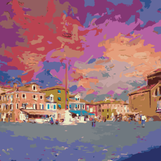 Malování podle čísel - NÁMĚSTÍ NA OSTROVĚ BURANO Rozměr: 80x100 cm, Rámování: vypnuté plátno na rám