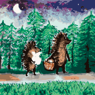 Malování podle čísel - JEŽEK S KAMARÁDEM NA HŘIBECH Rozměr: 40x50 cm, Rámování: bez rámu a bez vypnutí plátna