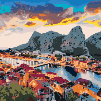 Malování podle čísel - VEČERNÍ PANORAMA MĚSTA OMIŠ Rozměr: 40x50 cm, Rámování: vypnuté plátno na rám