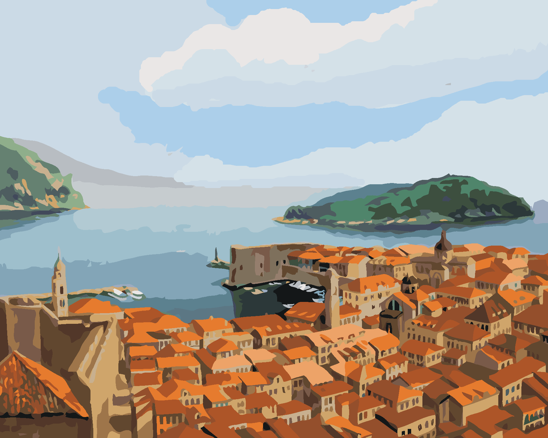 Malování podle čísel - DUBROVNÍK V CHORVATSKU Rozměr: 40x50 cm, Rámování: bez rámu a bez vypnutí plátna