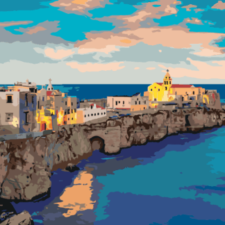 Malování podle čísel - VEČERNÍ PANORAMA MĚSTA VIESTE Rozměr: 80x100 cm, Rámování: bez rámu a bez vypnutí plátna