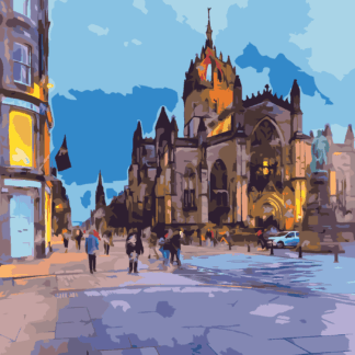 Malování podle čísel - POHLED NA KATEDRÁLU ST. GILES V EDINBURGHU Rozměr: 40x50 cm, Rámování: vypnuté plátno na rám