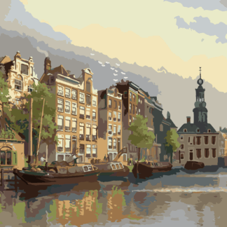 Malování podle čísel - POHLED NA MINCOVNU V AMSTERDAMU Rozměr: 80x100 cm, Rámování: vypnuté plátno na rám
