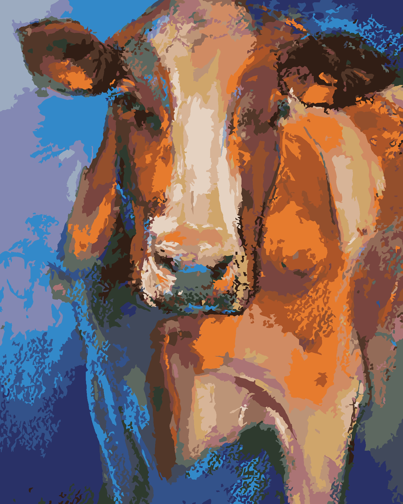 Malování podle čísel - BAREVNÁ HLAVA KRÁVY Rozměr: 80x100 cm, Rámování: bez rámu a bez vypnutí plátna