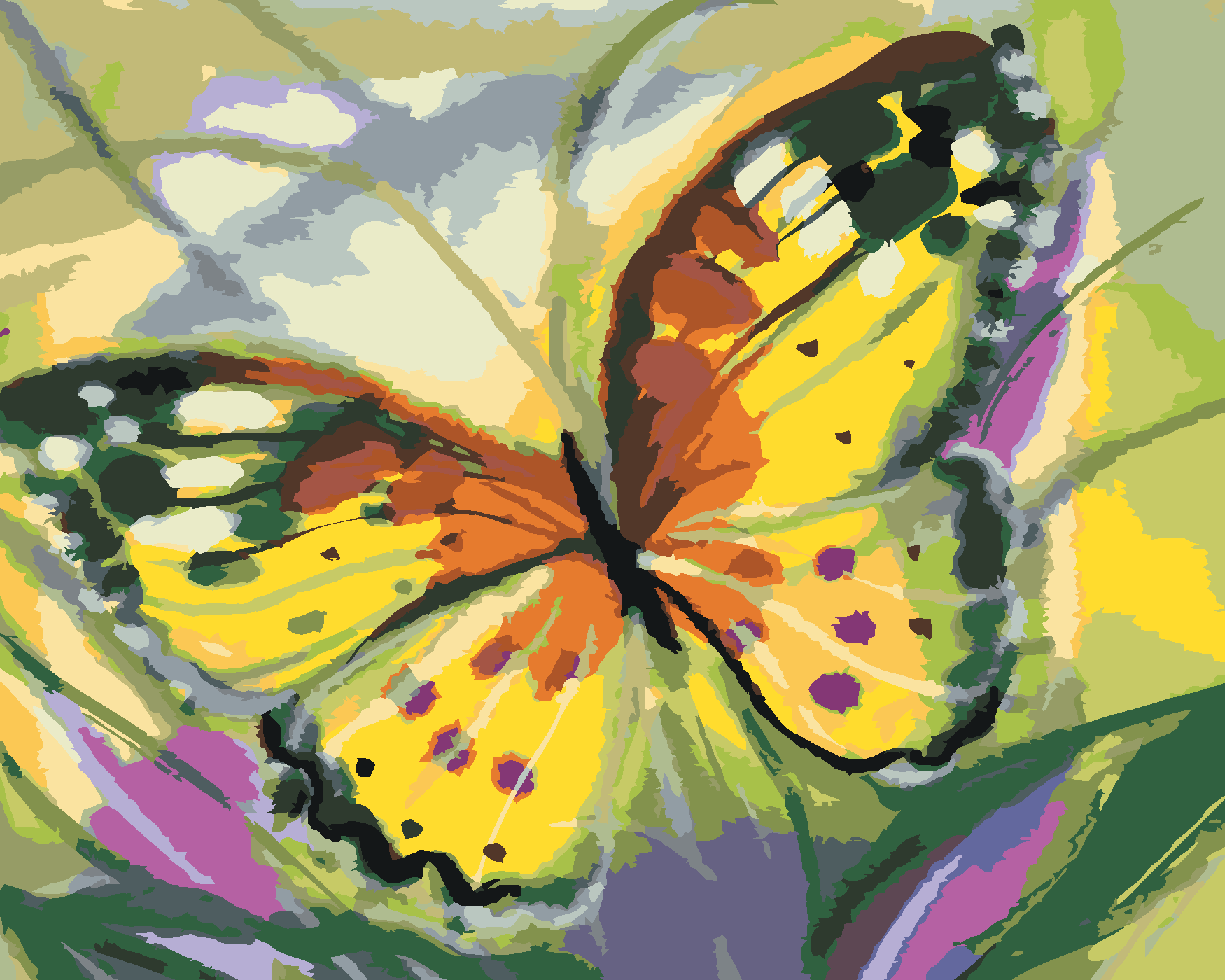 Malování podle čísel - MOTÝL ŽLUŤÁSEK Rozměr: 40x50 cm, Rámování: vypnuté plátno na rám