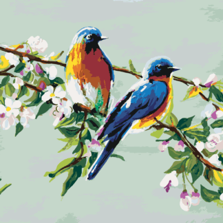 Malování podle čísel - DVA PTÁČCI NA JABLOŇI Rozměr: 40x50 cm, Rámování: bez rámu a bez vypnutí plátna