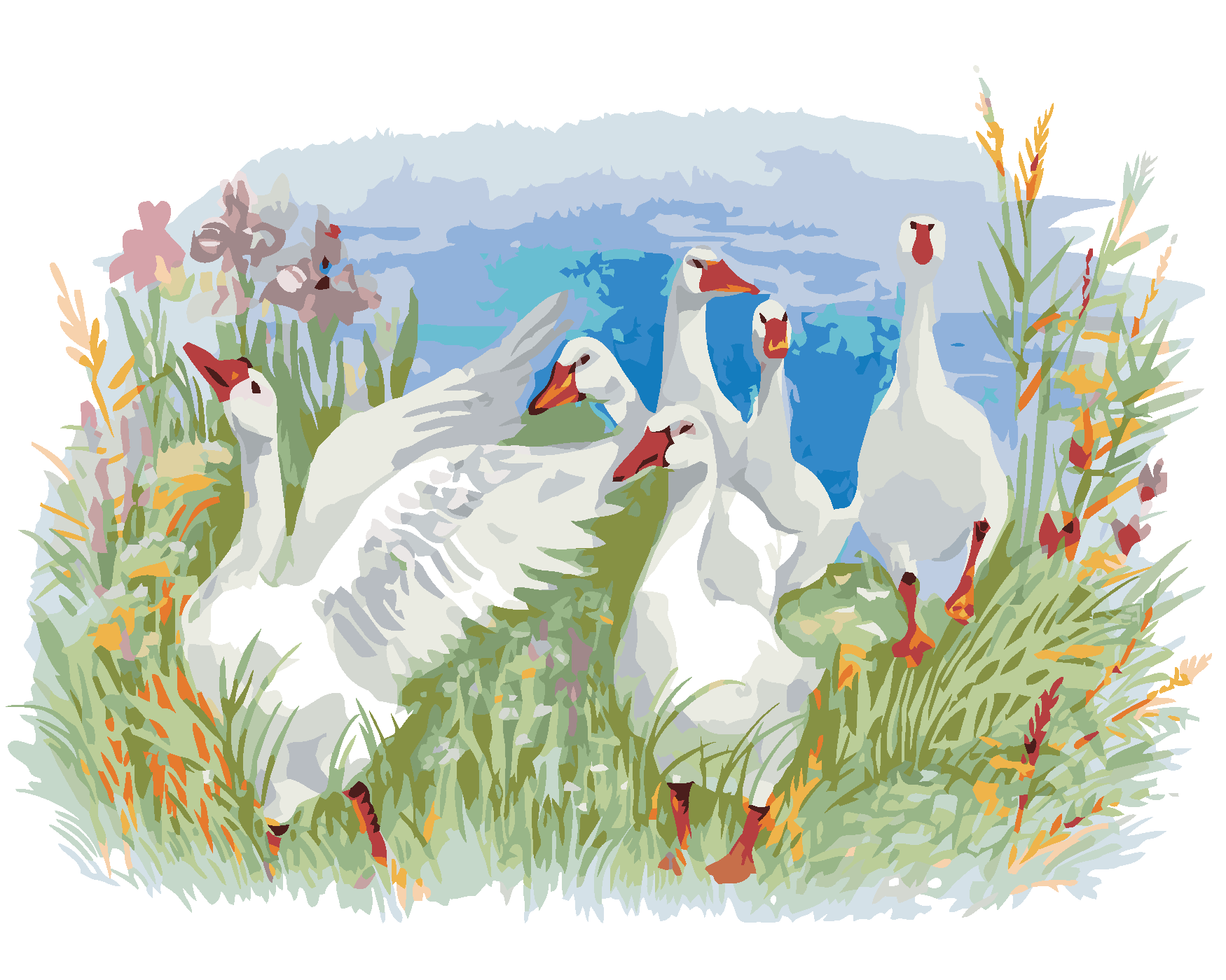 Malování podle čísel - HUSY NA FARMĚ Rozměr: 80x100 cm, Rámování: bez rámu a bez vypnutí plátna