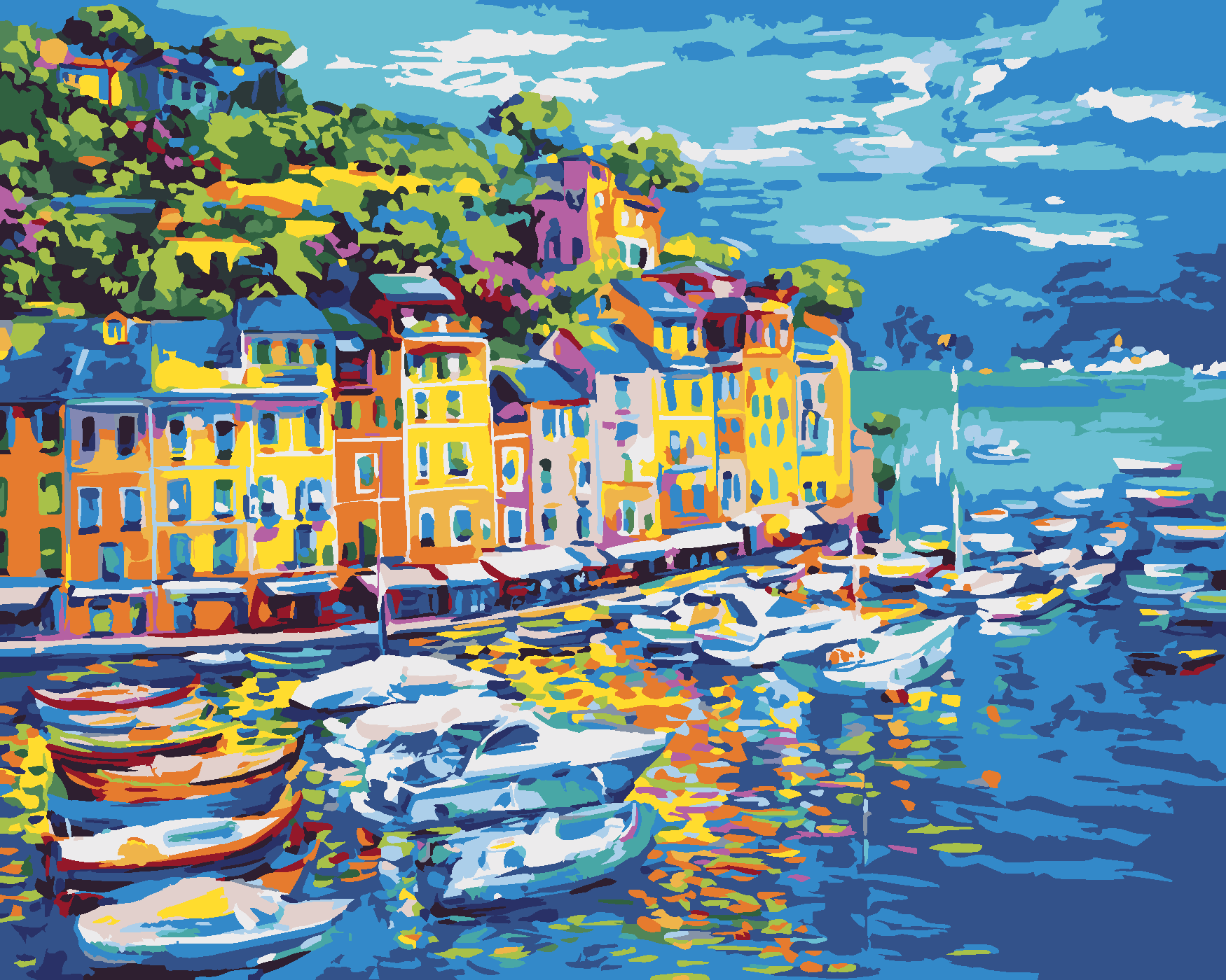 Malování podle čísel - LODĚ V PŘÍSTAVU Rozměr: 40x50 cm, Rámování: vypnuté plátno na rám