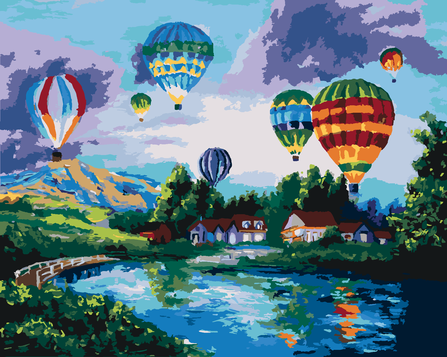 Malování podle čísel - OHNIVÝ BALÓN Rozměr: 80x100 cm, Rámování: vypnuté plátno na rám