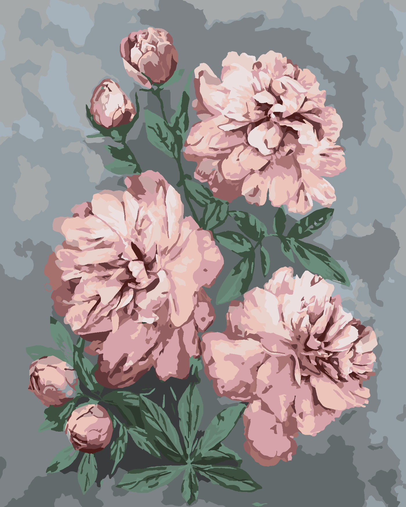 Malování podle čísel - RŮŽOVÉ PIVOŇKY NA ABSTRAKTNÍM POZADÍ Rozměr: 40x50 cm, Rámování: vypnuté plátno na rám