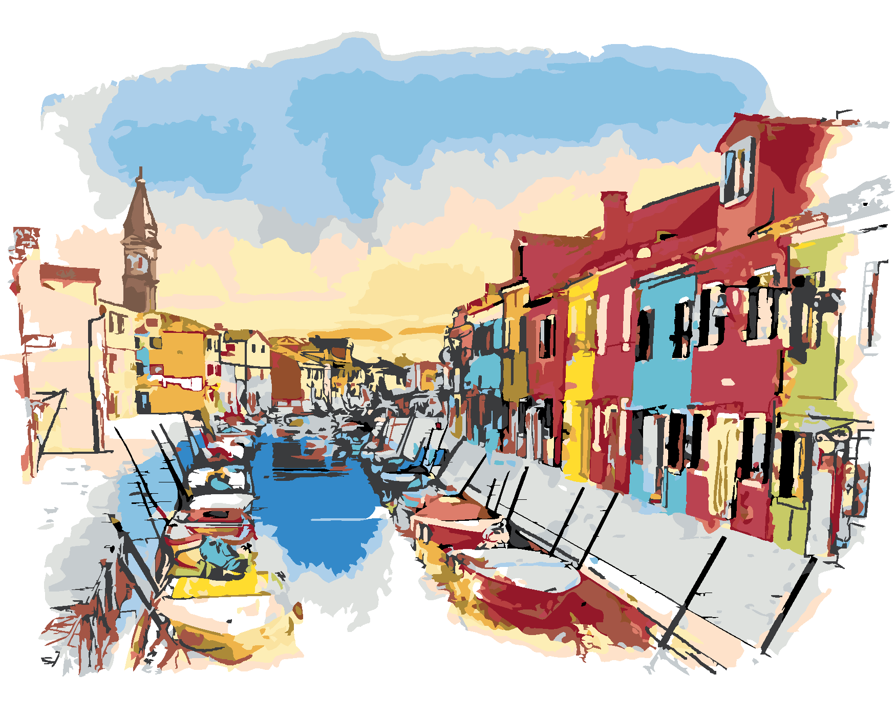 Malování podle čísel - OSTROV BURANO V BENÁTKÁCH Rozměr: 40x50 cm, Rámování: bez rámu a bez vypnutí plátna