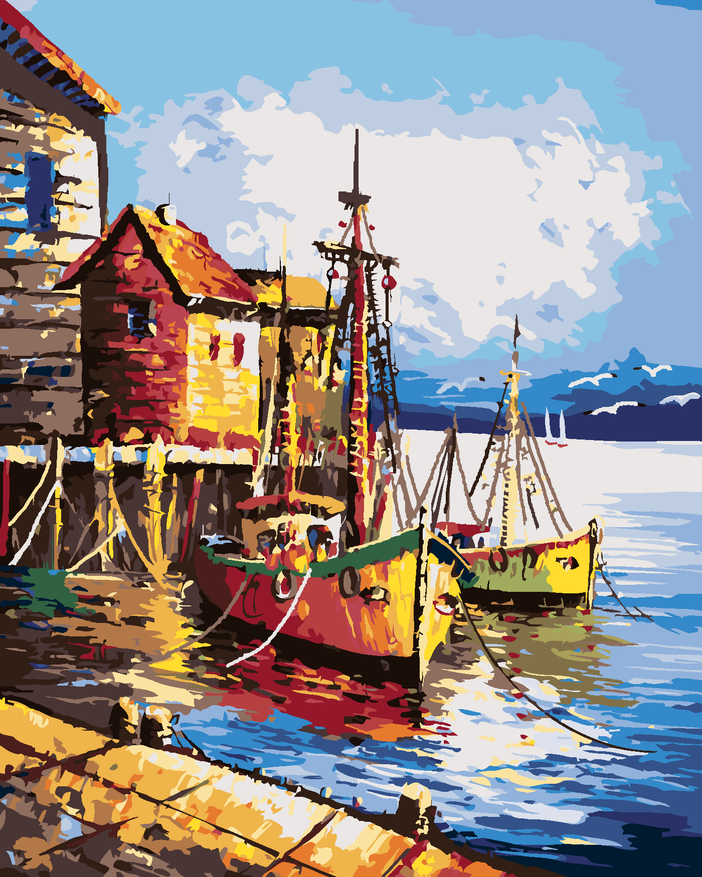 Malování podle čísel - MALÝ PŘÍSTAV V BENÁTKÁCH Rozměr: 80x100 cm, Rámování: vypnuté plátno na rám