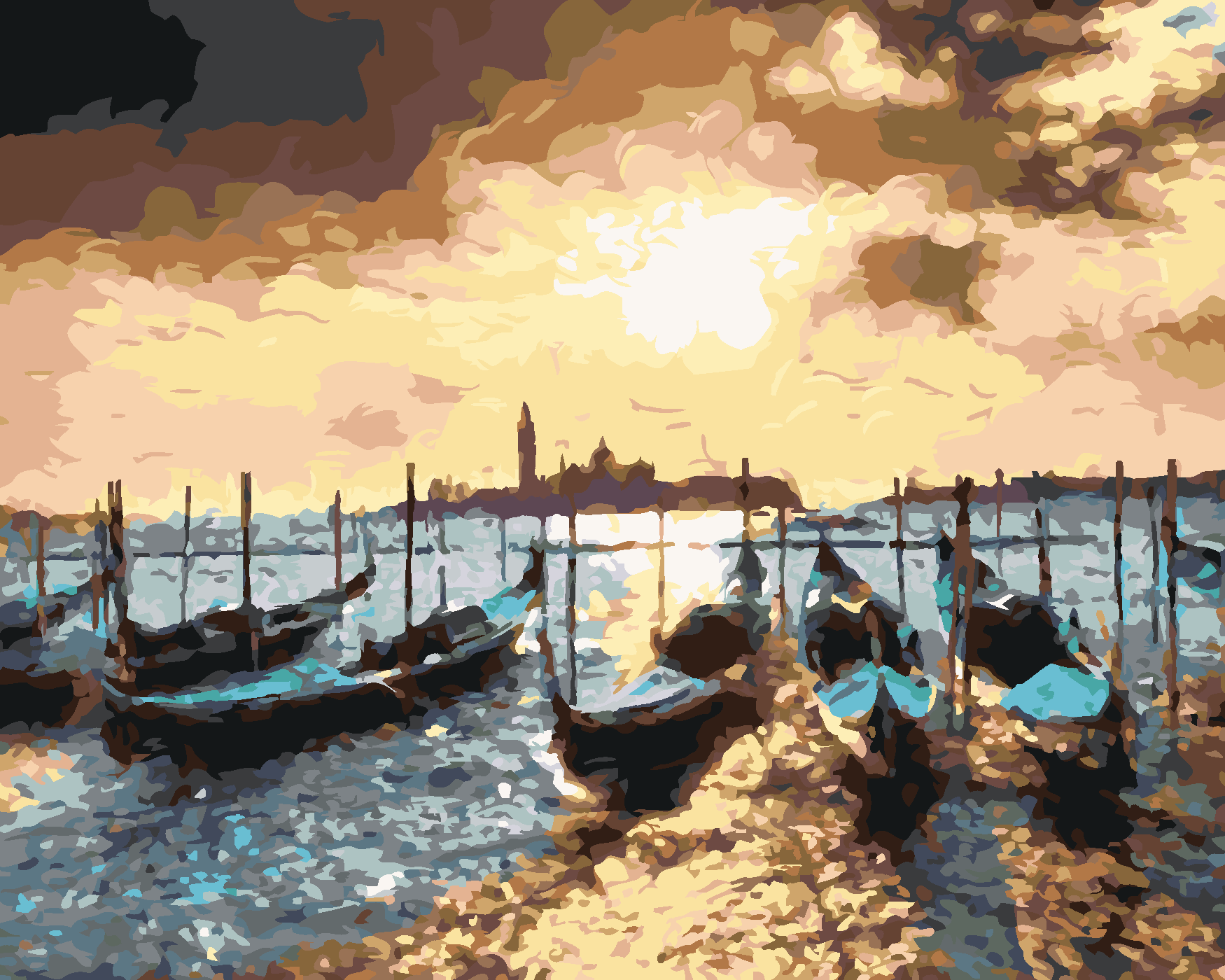 Malování podle čísel - BOUŘKA NAD GONDOLY V BENÁTKÁCH Rozměr: 40x50 cm, Rámování: vypnuté plátno na rám