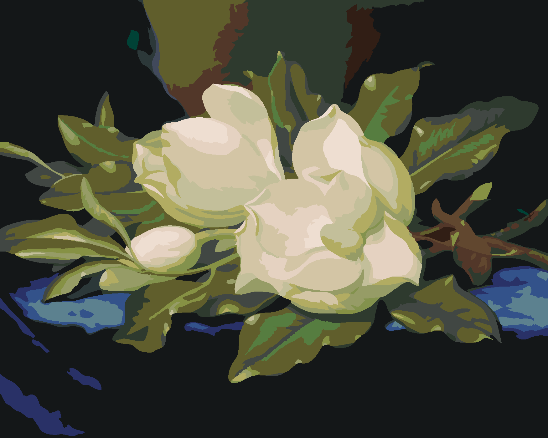 Malování podle čísel - MAGNÓLIE NA MODRÉM SAMETU Rozměr: 80x100 cm, Rámování: vypnuté plátno na rám