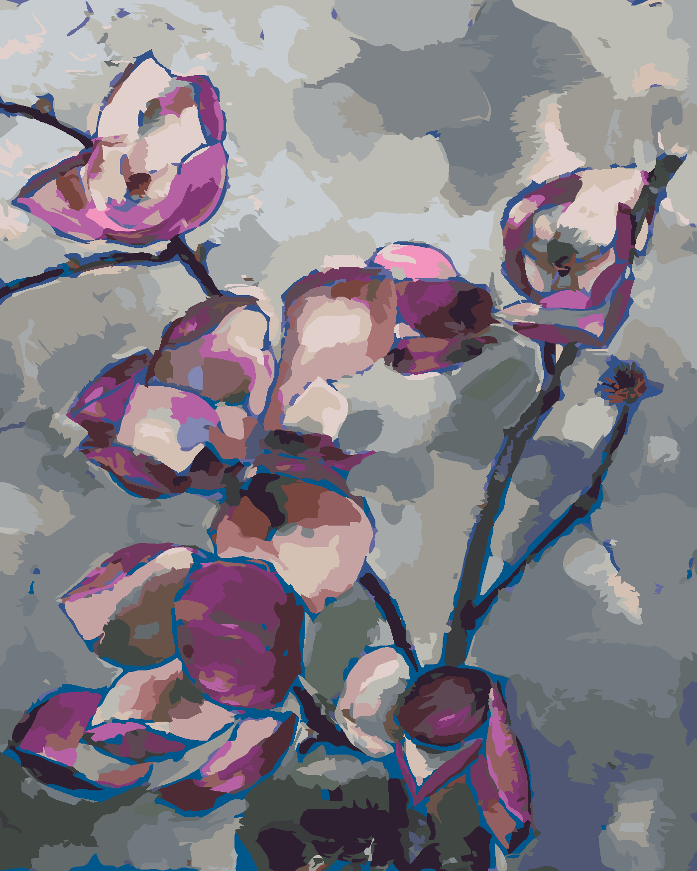 Malování podle čísel - FIALOVÉ MAGNÓLIE Rozměr: 40x50 cm, Rámování: bez rámu a bez vypnutí plátna