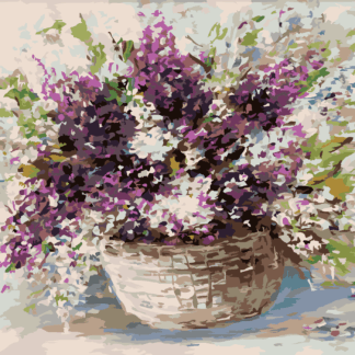 Malování podle čísel - LEVANDULE V PROUTĚNÉM KOŠÍKU Rozměr: 40x50 cm, Rámování: bez rámu a bez vypnutí plátna