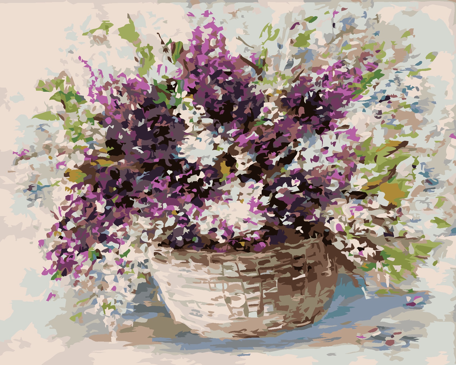 Malování podle čísel - LEVANDULE V PROUTĚNÉM KOŠÍKU Rozměr: 40x50 cm, Rámování: vypnuté plátno na rám