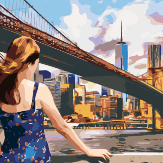 Malování podle čísel - ŽENA U BROOKLYN BRIDGE V NEW YORKU Rozměr: 40x50 cm, Rámování: bez rámu a bez vypnutí plátna