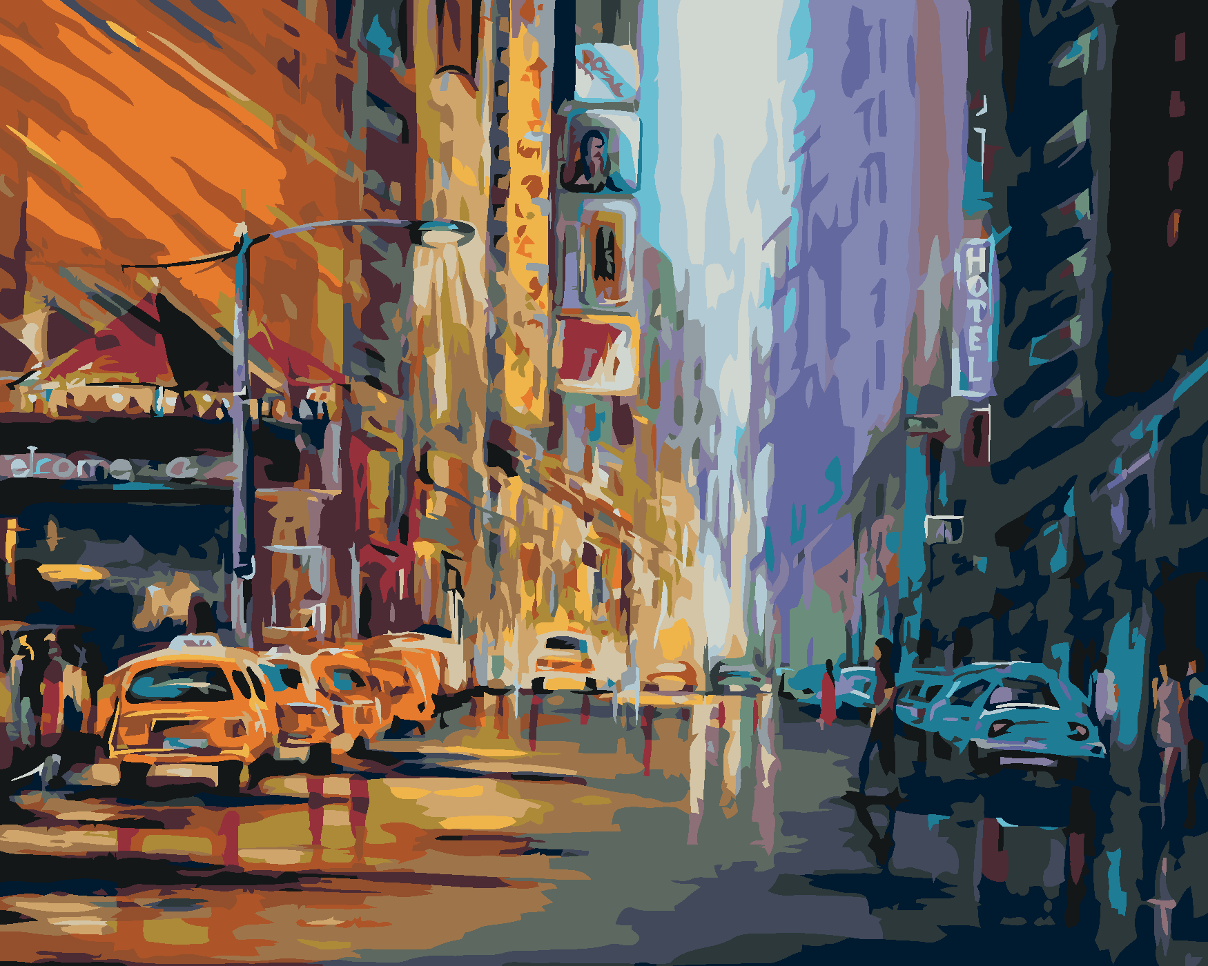 Malování podle čísel - VEČERNÍ ŽIVOT V NEW YORKU Rozměr: 40x50 cm, Rámování: bez rámu a bez vypnutí plátna