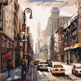 Malování podle čísel - ŽENA S DEŠTNÍKEM V NEW YORKU Rozměr: 40x50 cm, Rámování: vypnuté plátno na rám