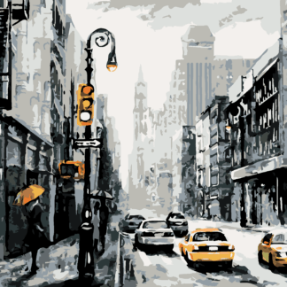 Malování podle čísel - ULICE V NEW YORKU A TAXÍKY Rozměr: 40x50 cm, Rámování: vypnuté plátno na rám