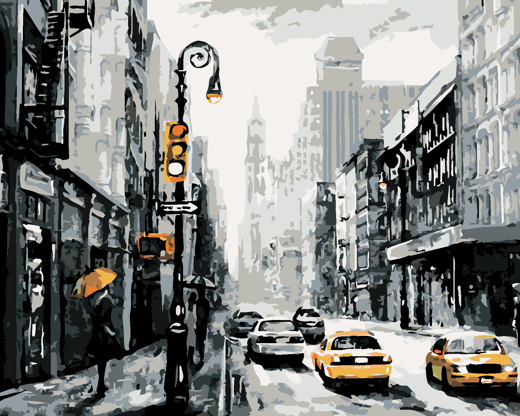 Malování podle čísel - ULICE V NEW YORKU A TAXÍKY Rozměr: 40x50 cm, Rámování: vypnuté plátno na rám