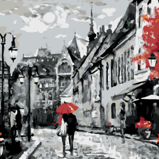 Malování podle čísel - LIDÉ POD DEŠTNÍKEM V BUDAPEŠTI Rozměr: 80x100 cm, Rámování: bez rámu a bez vypnutí plátna