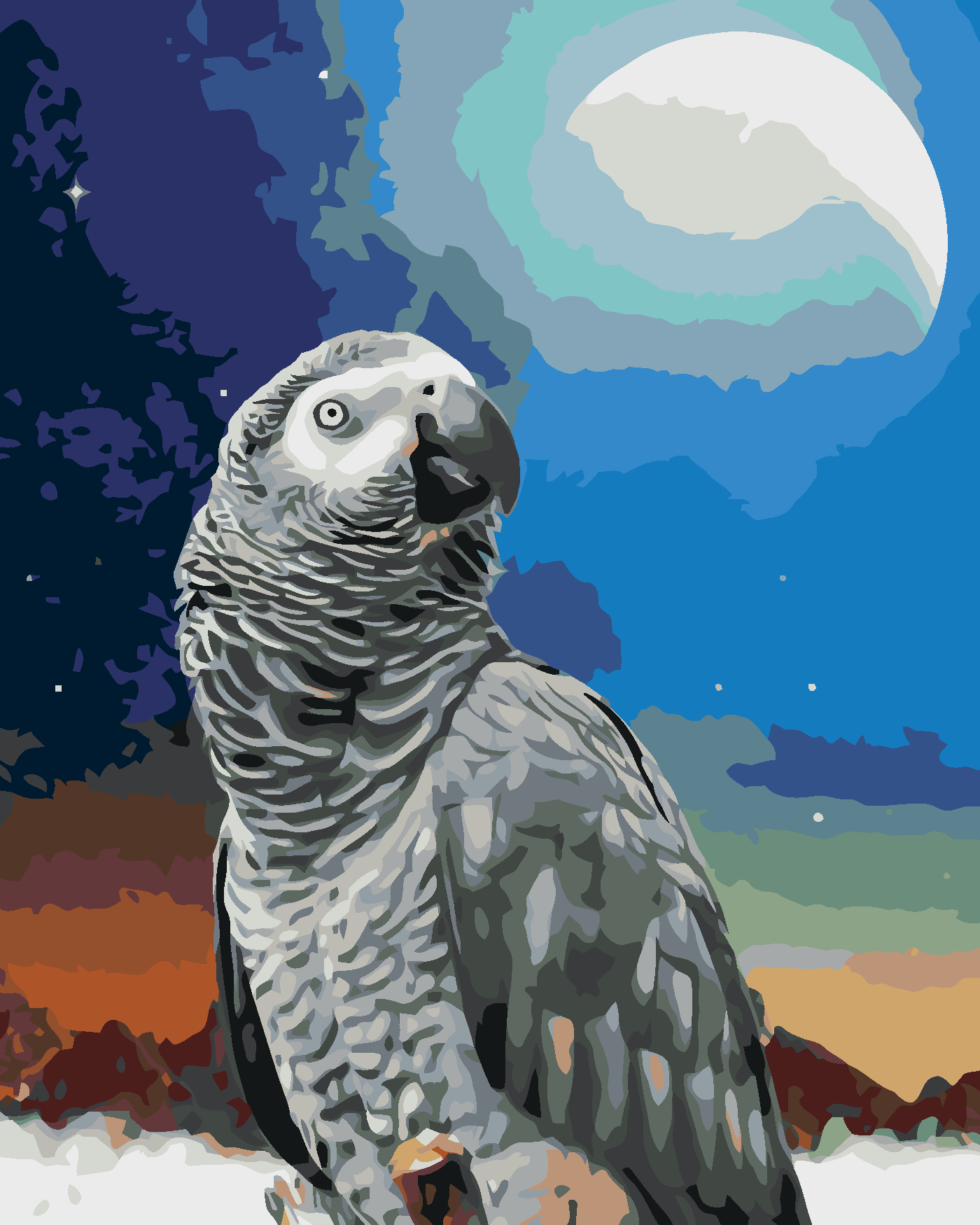 Malování podle čísel - PAPOUŠEK A MĚSÍC Rozměr: 40x50 cm, Rámování: bez rámu a bez vypnutí plátna