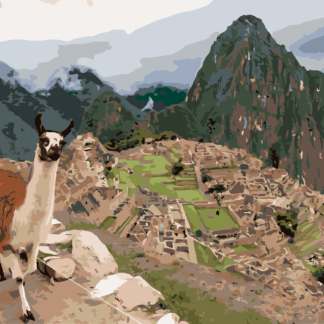 Malování podle čísel - LAMA A MACHU PICCHU Rozměr: 80x100 cm, Rámování: vypnuté plátno na rám