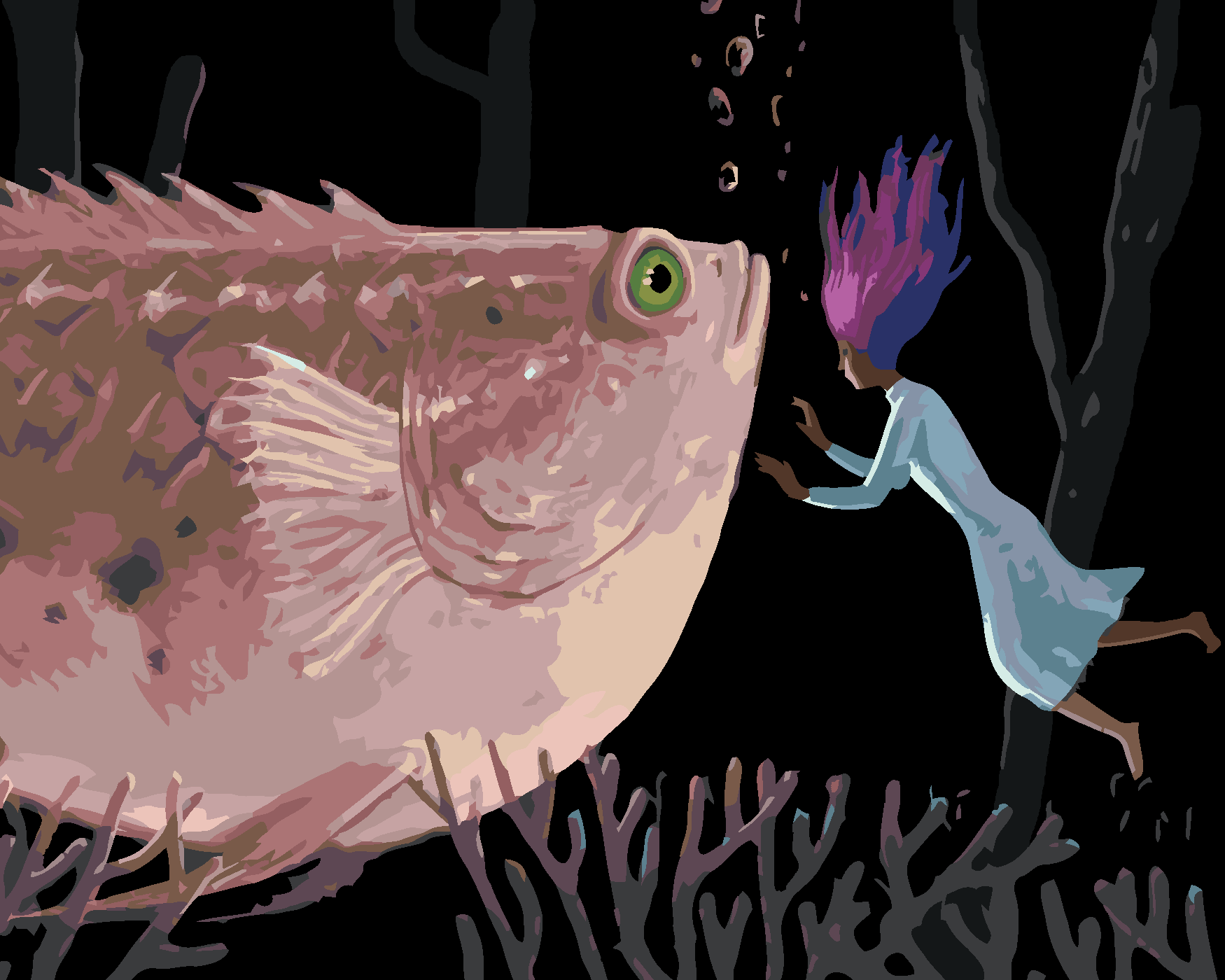 Malování podle čísel - ŽENA S OBŘÍ RŮŽOVOU RYBOU Rozměr: 80x100 cm, Rámování: bez rámu a bez vypnutí plátna