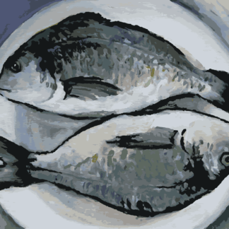 Malování podle čísel - RYBY NA TALÍŘI Rozměr: 40x50 cm, Rámování: bez rámu a bez vypnutí plátna