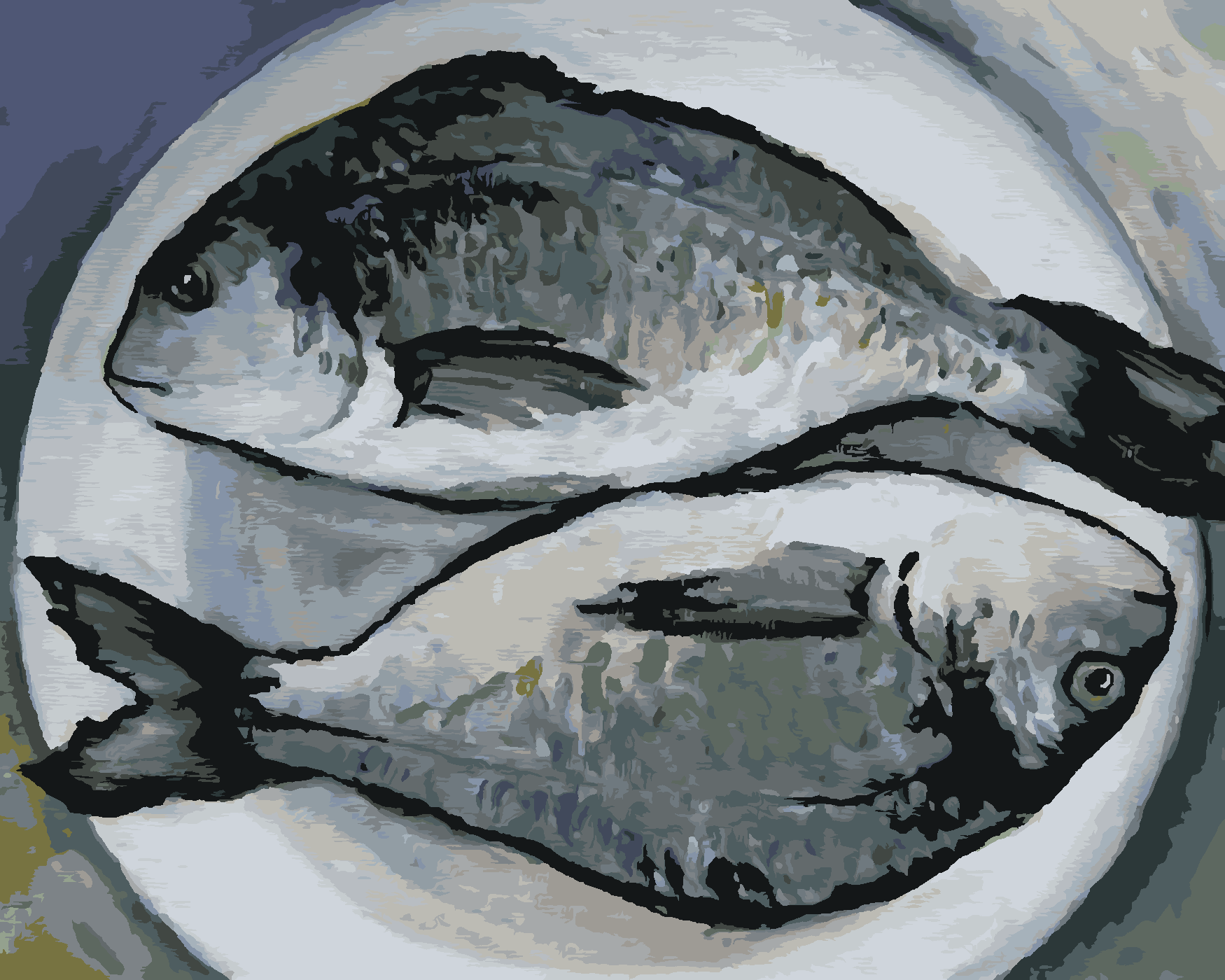 Malování podle čísel - RYBY NA TALÍŘI Rozměr: 40x50 cm, Rámování: bez rámu a bez vypnutí plátna