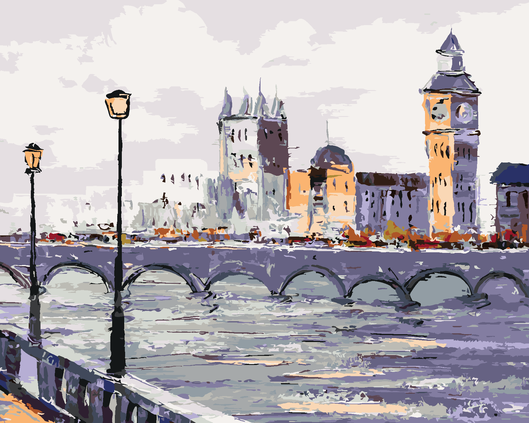 Malování podle čísel - POHLED NA LONDÝN Rozměr: 40x50 cm, Rámování: vypnuté plátno na rám