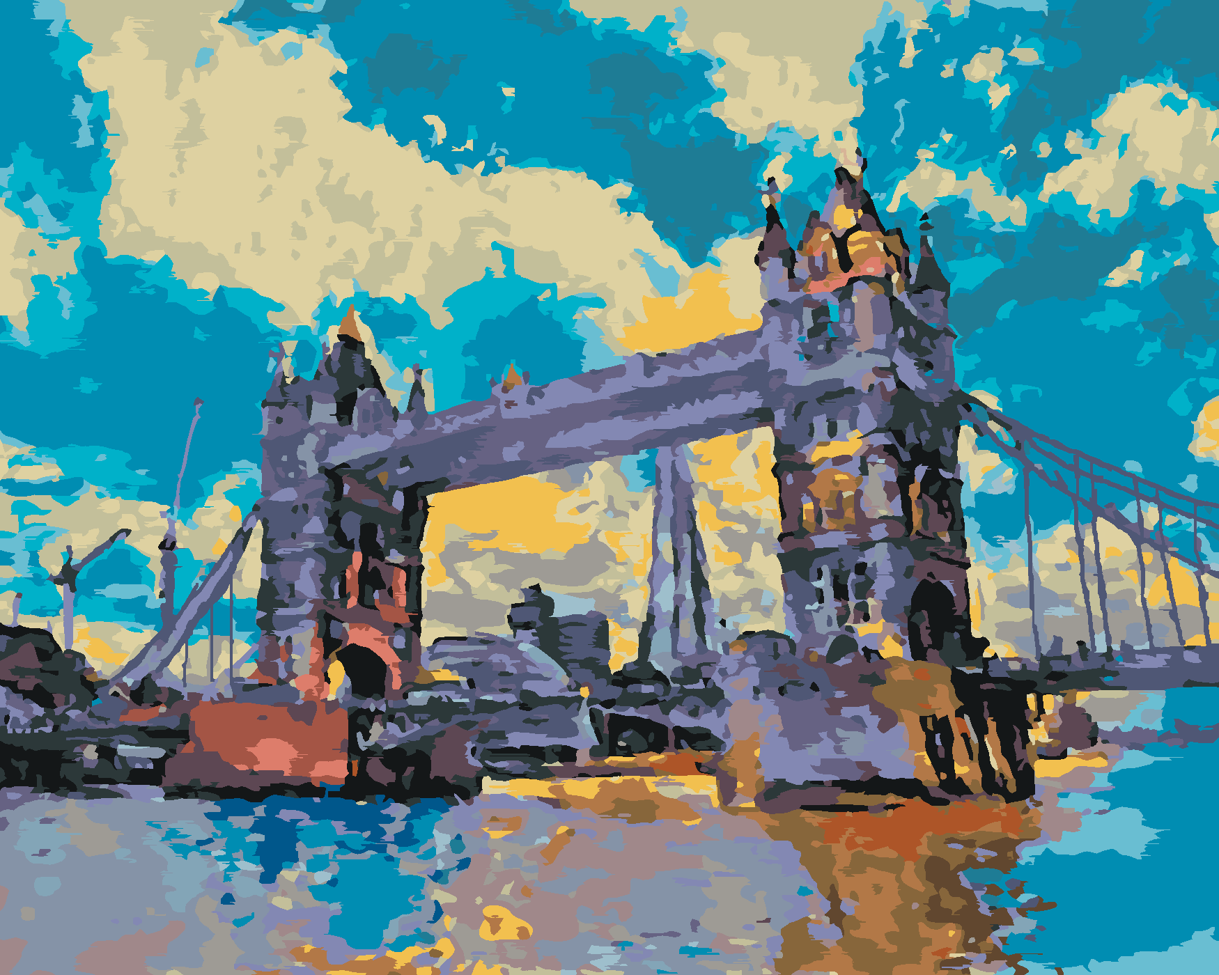 Malování podle čísel - TOWER BRIDGE V LONDÝNĚ Rozměr: 40x50 cm, Rámování: vypnuté plátno na rám