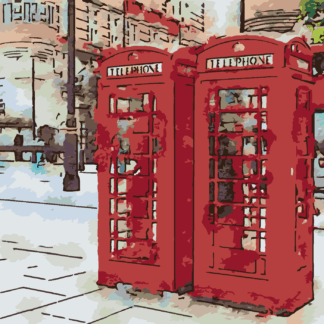 Malování podle čísel - DVĚ TELEFONNÍ BUDKY V LONDÝNĚ Rozměr: 40x50 cm, Rámování: vypnuté plátno na rám