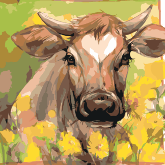 Malování podle čísel - KRÁVA MEZI ŽLUTÝM KVÍTÍM Rozměr: 40x50 cm, Rámování: bez rámu a bez vypnutí plátna