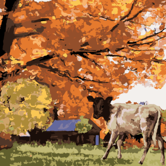 Malování podle čísel - KRÁVA POD STROMEM Rozměr: 40x50 cm, Rámování: bez rámu a bez vypnutí plátna