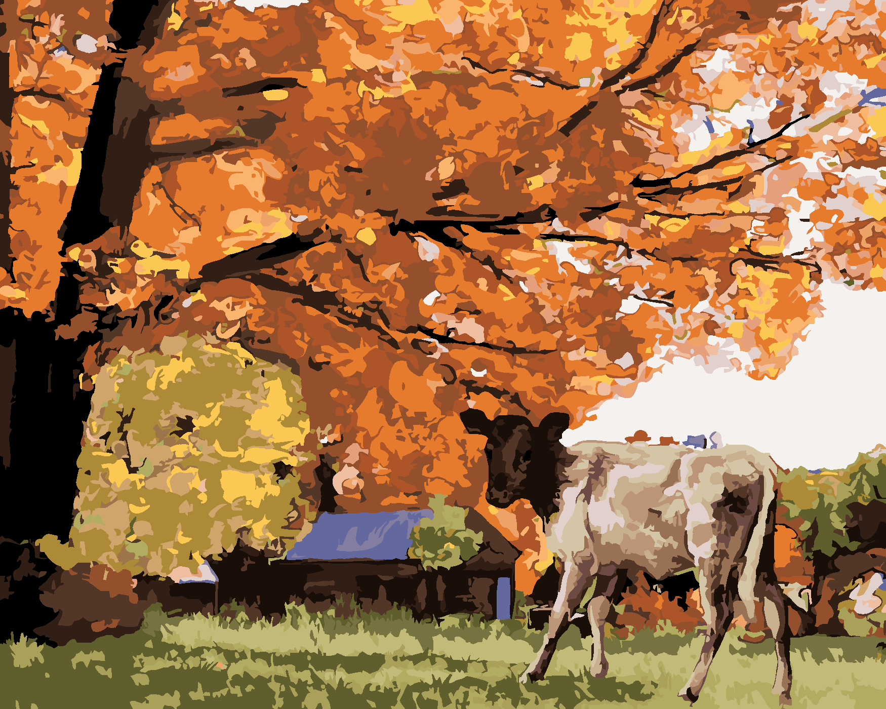 Malování podle čísel - KRÁVA POD STROMEM Rozměr: 40x50 cm, Rámování: bez rámu a bez vypnutí plátna