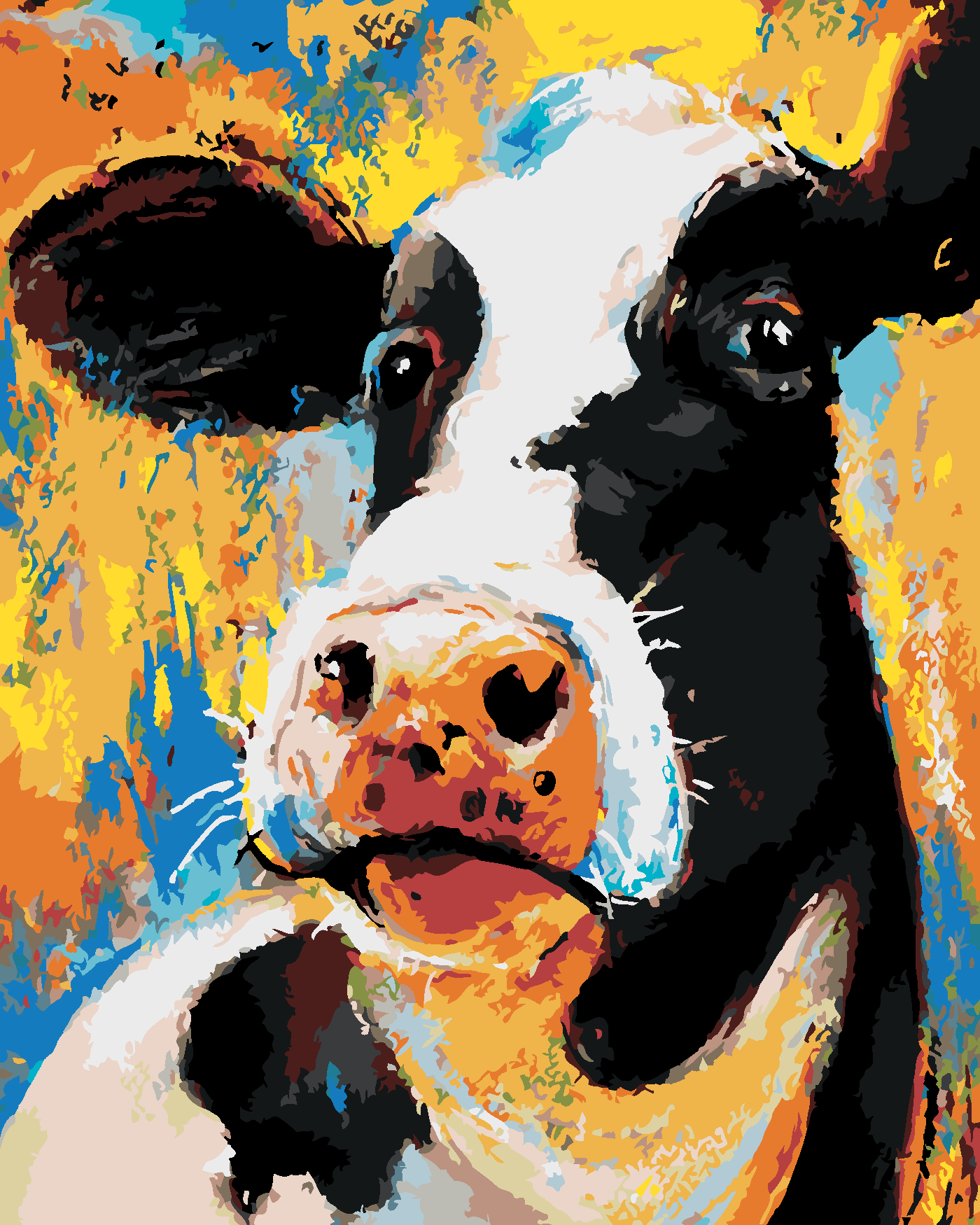 Malování podle čísel - BAREVNÁ KRÁVA Rozměr: 40x50 cm, Rámování: vypnuté plátno na rám