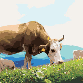 Malování podle čísel - KRÁVA NA PASTVĚ U HOR Rozměr: 80x100 cm, Rámování: bez rámu a bez vypnutí plátna