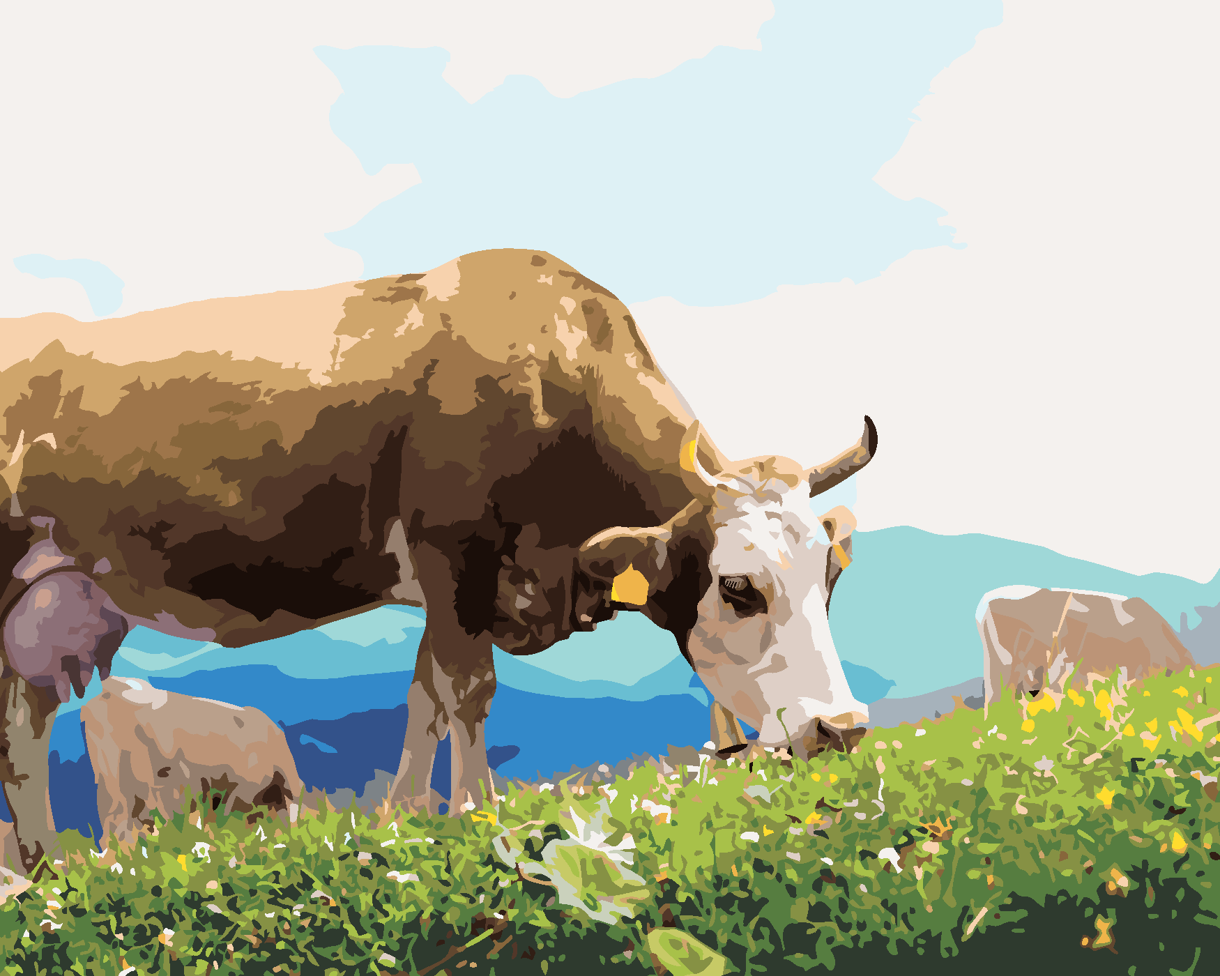 Malování podle čísel - KRÁVA NA PASTVĚ U HOR Rozměr: 80x100 cm, Rámování: bez rámu a bez vypnutí plátna